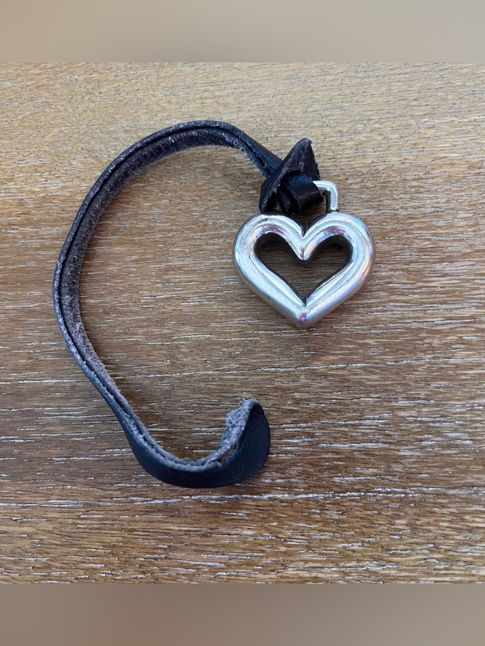 Brighton silver plated heart charm with black leather strap